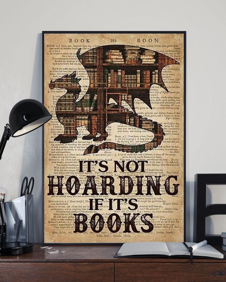 Dragon Book Library It’s Not Hoarding If It’s Books Vintage Poster, Canvas