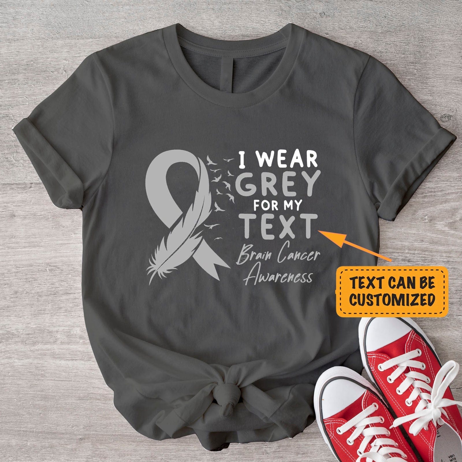 Camiseta personalizada de apoyo al cáncer cerebral, "Llevo lazo gris"