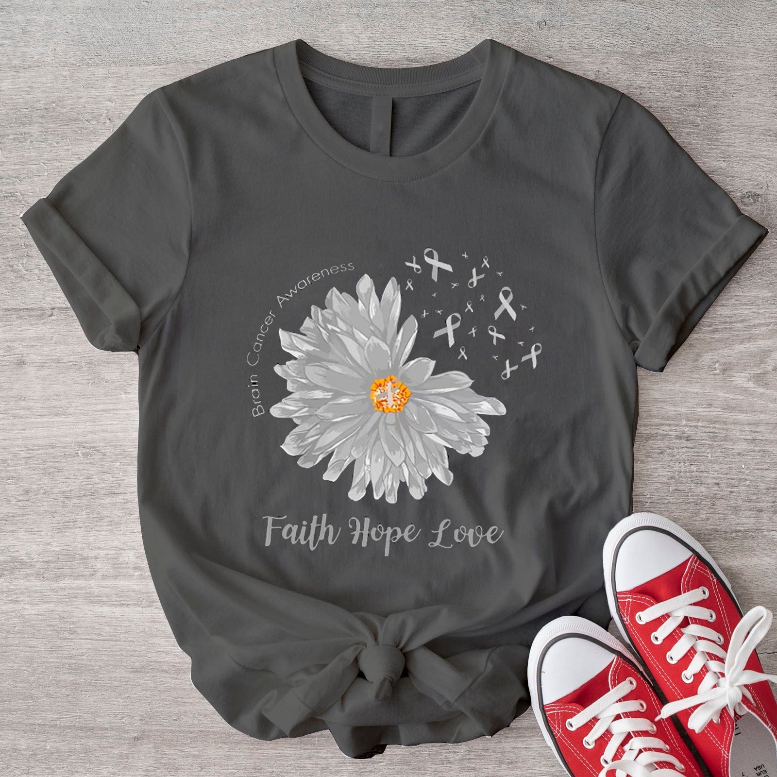 Faith Hope Love Brain Cancer Awareness Daisy T-Shirt