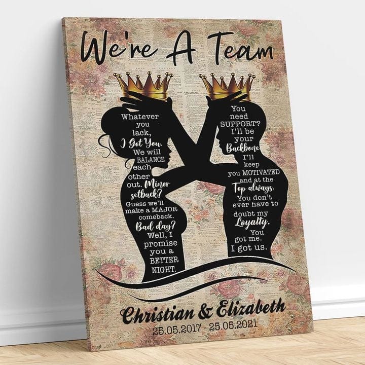 We Are A Team King & Queen Custom Couple Name Anniversary Wall Art Canvas, Poster