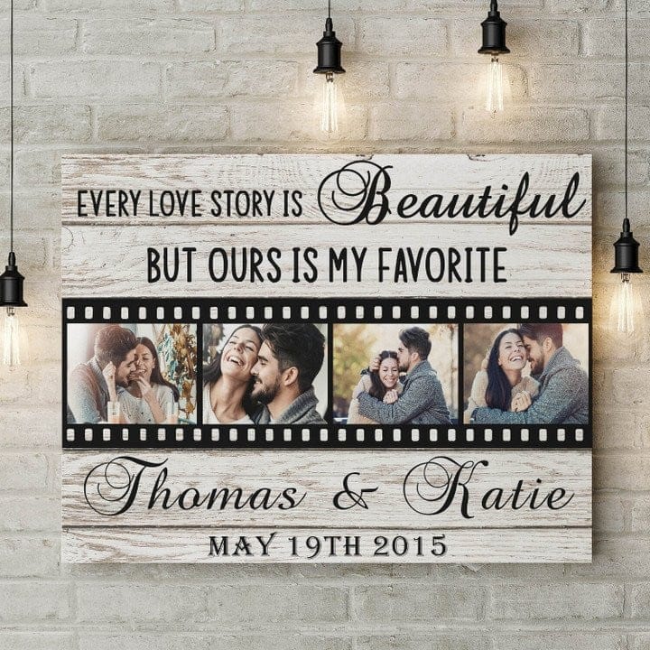 Personalized Love Story Photo Canvas, Poster - Custom Couple Wall Art with Names & Date