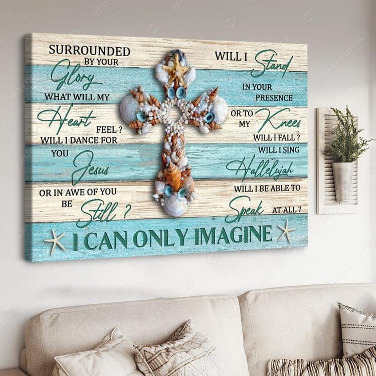 Christian Beach Wall Art - "I Can Only Imagine" Jesus Cross Canvas, Poster