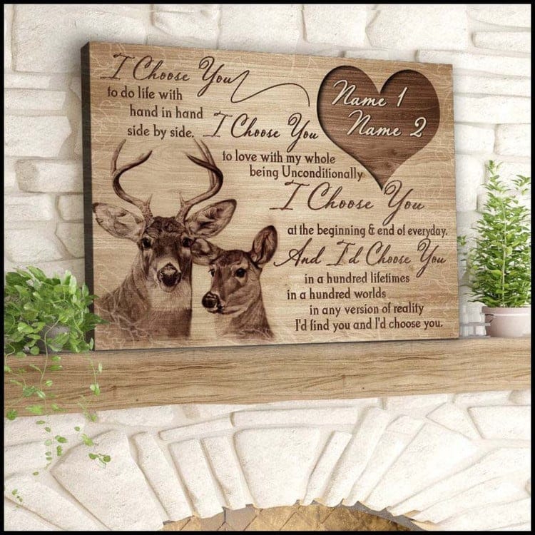 Personalized I Choose You Deer Couple Canvas, Poster - Custom Rustic Wall Art for Love