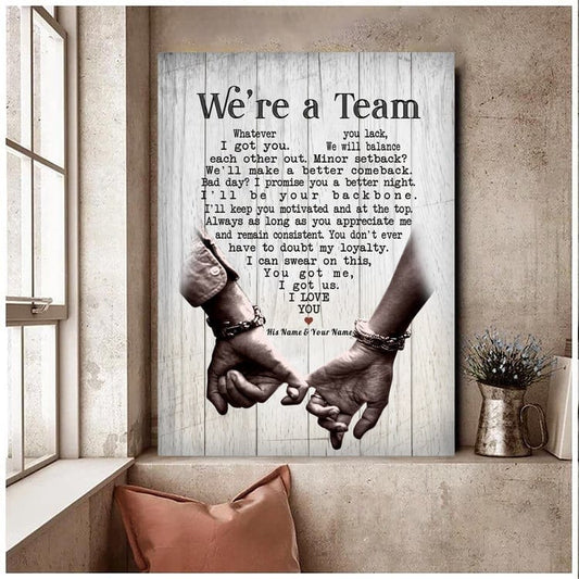 Personalized We're A Team Canvas, Poster - Custom Couple Wall Art for Husband & Wife