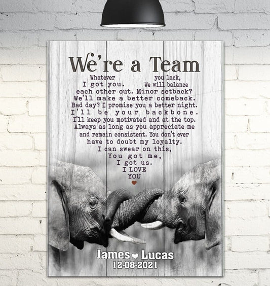 Personalized We're a Team Elephant Canvas - Custom Couple Wall Art for Love