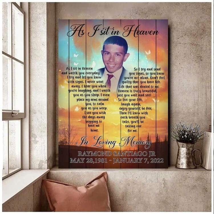 As i sit in Heaven Custom Photo Wall Art Canvas, Poster, Memorial Gift