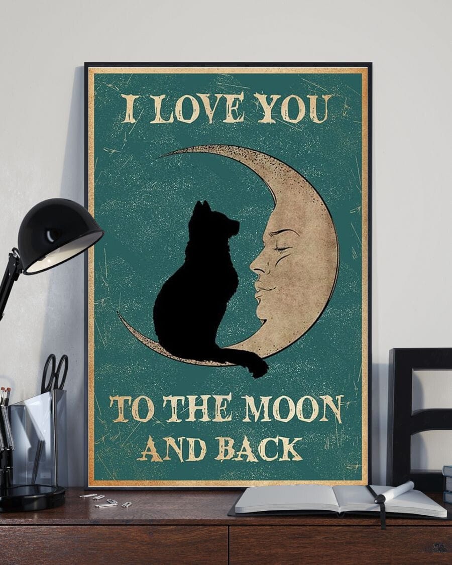 Póster de gato "Te amo hasta la luna y más allá", lienzo