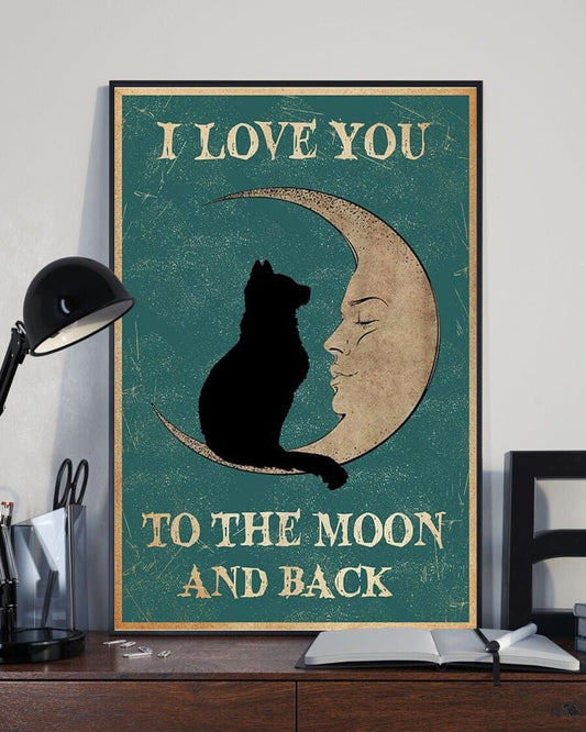 Póster de gato "Te amo hasta la luna y más allá", lienzo