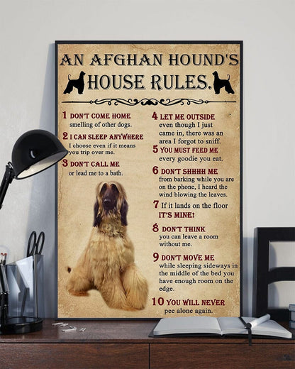 An Afghan Hound's House Rules Dog Poster, Canvas