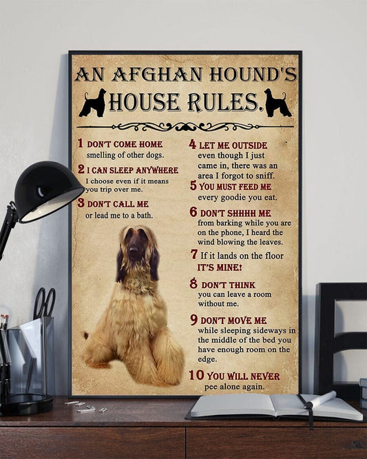 An Afghan Hound's House Rules Dog Poster, Canvas