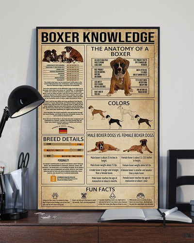 Boxer Knowledge Dog Lover Poster, Canvas