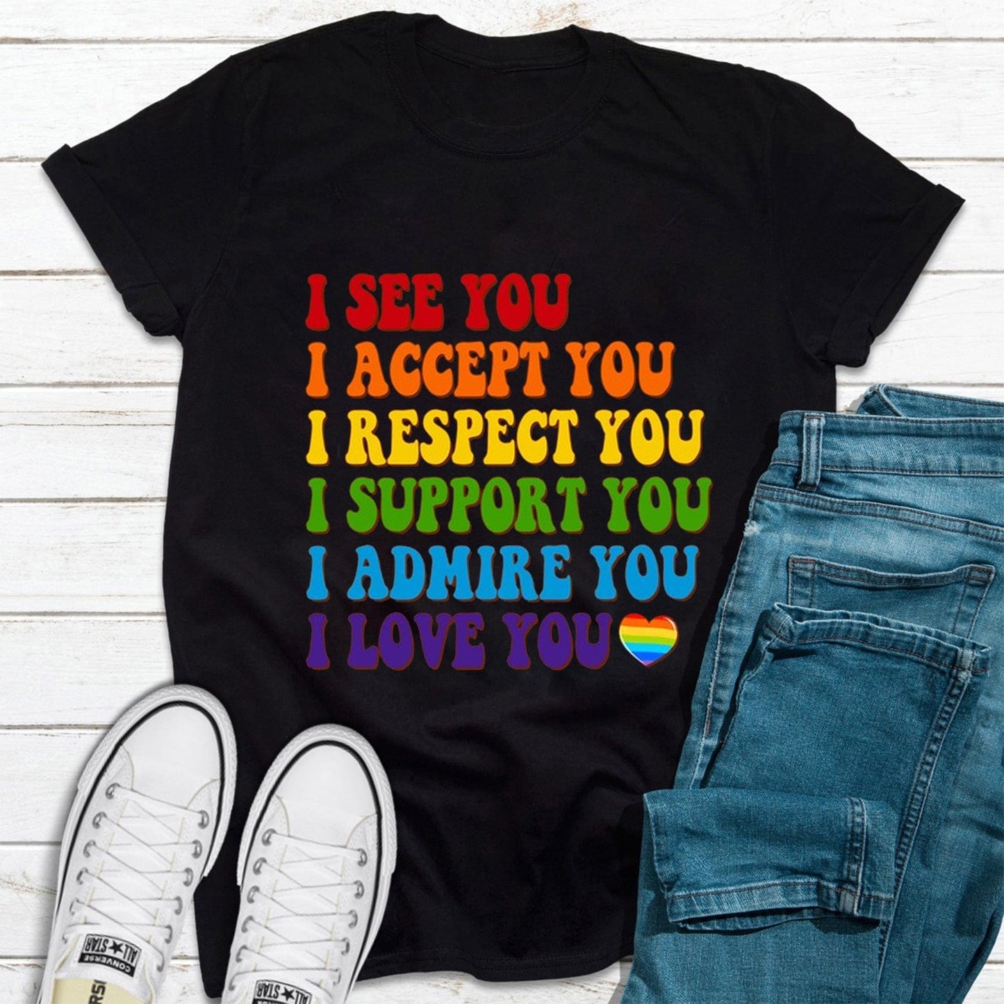 Camiseta del orgullo gay LGBT "Te veo, te acepto, te amo"