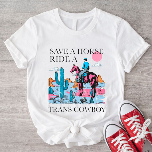 Camiseta LGBT transgénero Save A Horse Ride A Trans Cowboy