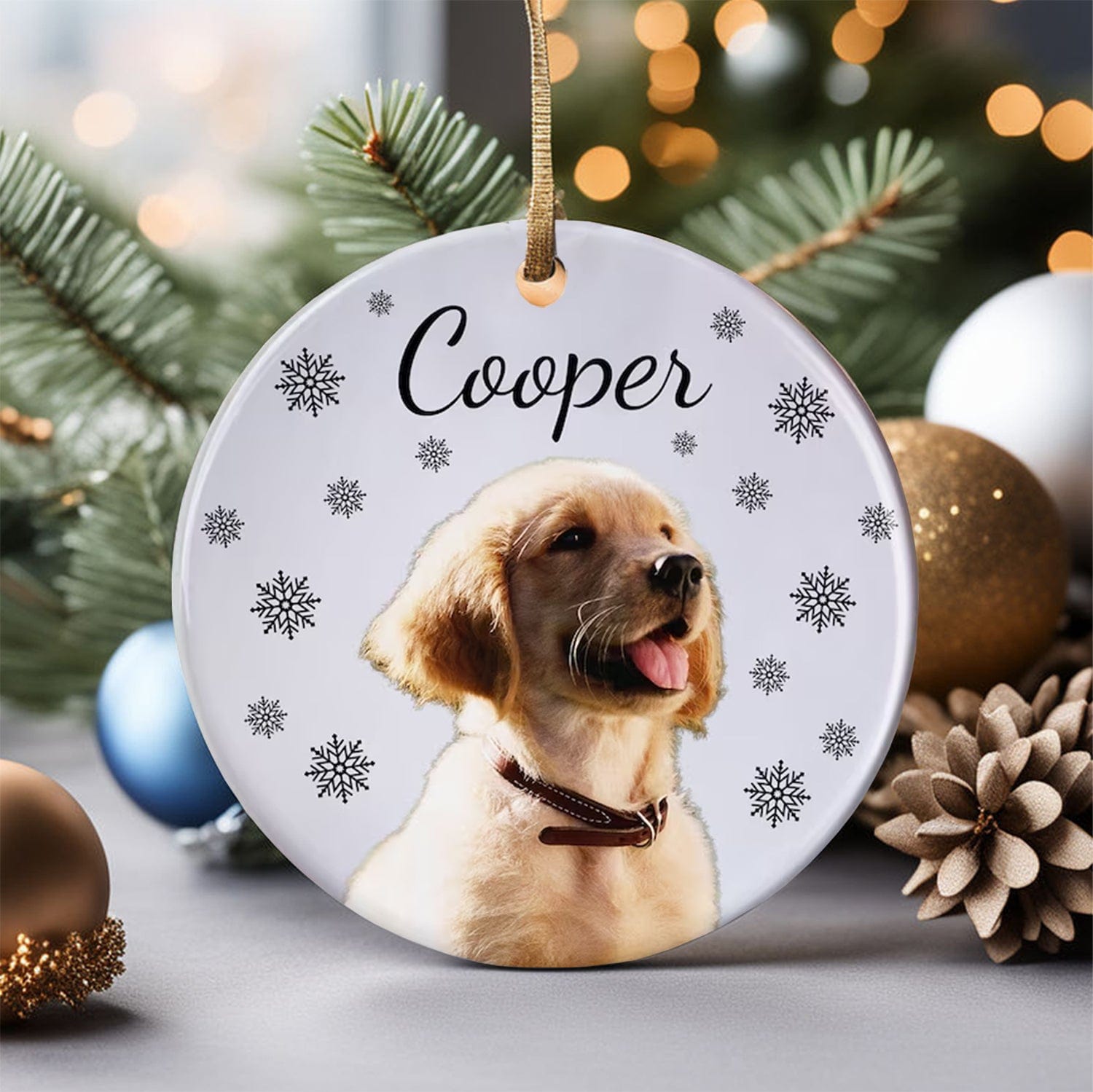 Personalized Puppy Picture Ornament, Custom Dog Christmas Tree Hanging Ornament