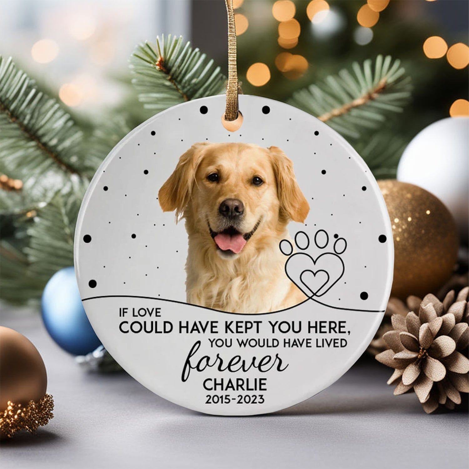Personalized Picture Ornament, Custom Loss Of Pet Dog, Memorial Gifts Christmas Tree Hanging Ornament