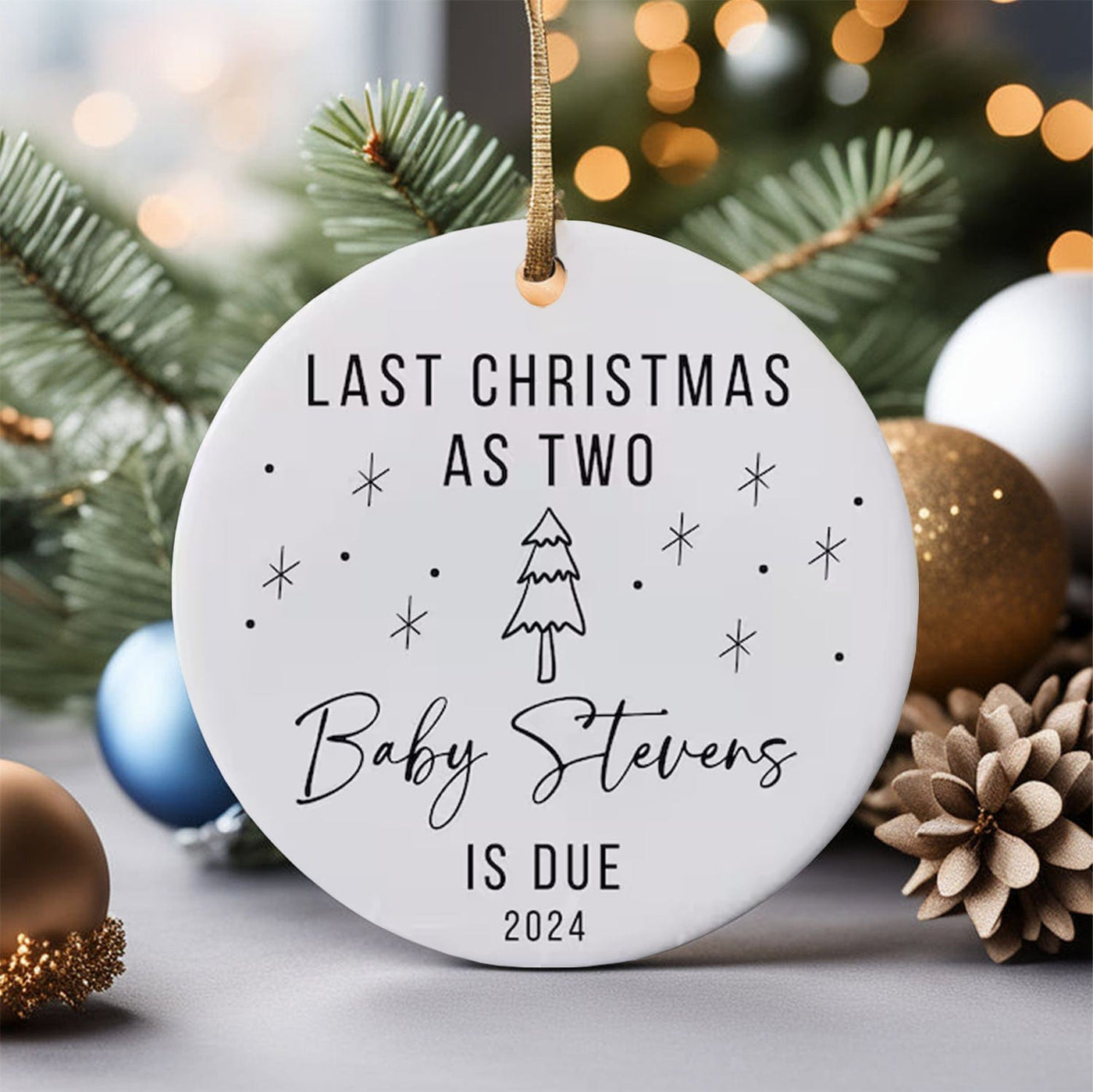 Personalized New Baby Ornament Christmas, Last Christmas As Two Baby Announcement Christmas Tree Hanging Ornament