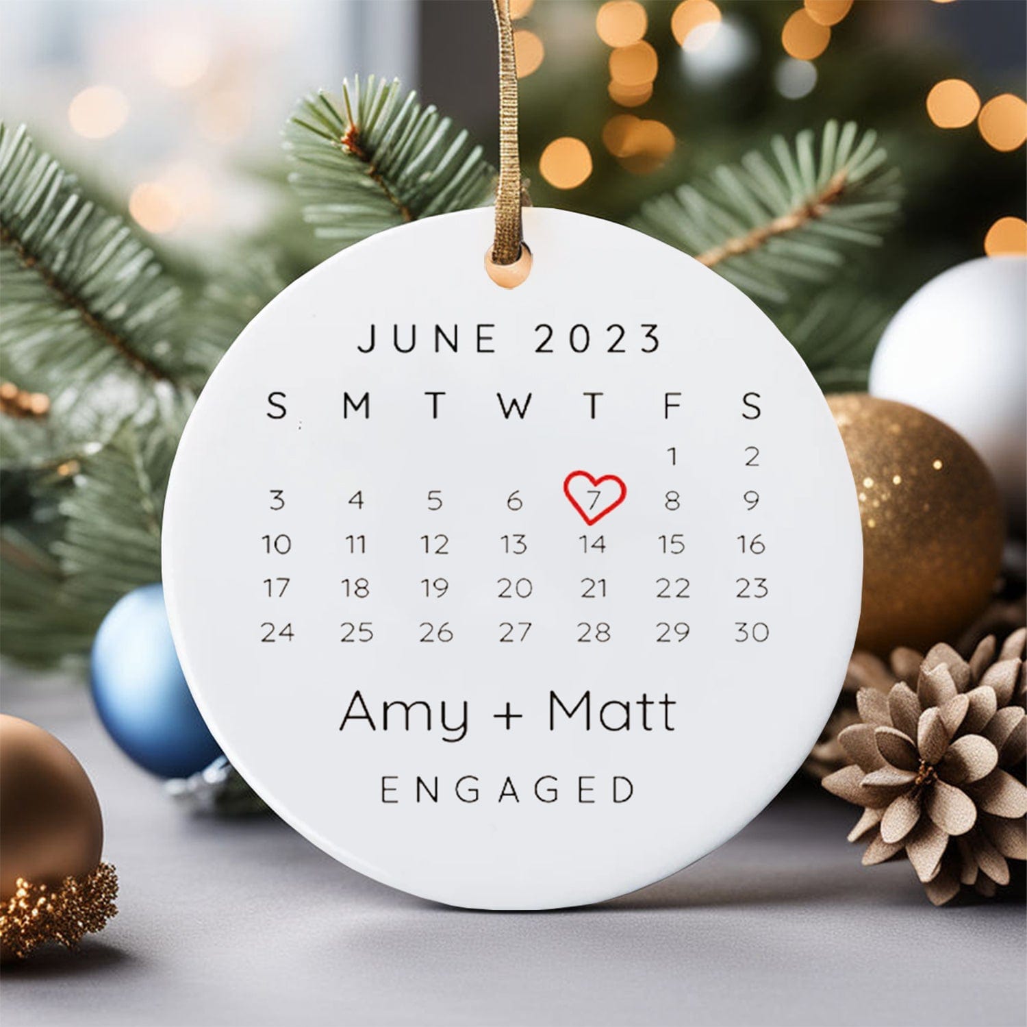 Personalized Engagement Announcement Christmas Ornament, Couples Christmas Tree Hanging Ornament