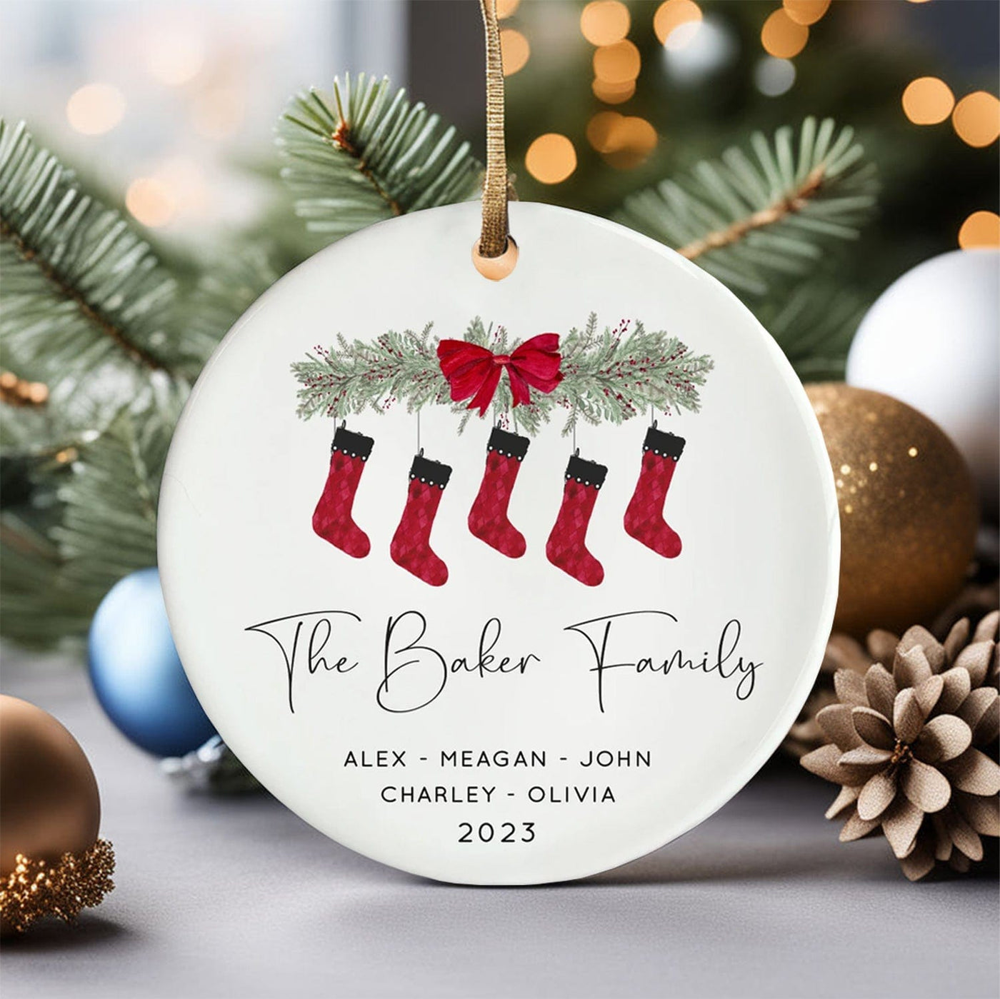 Personalized Family Christmas Ornament, Family Stocking Christmas Tree Hanging Ornament