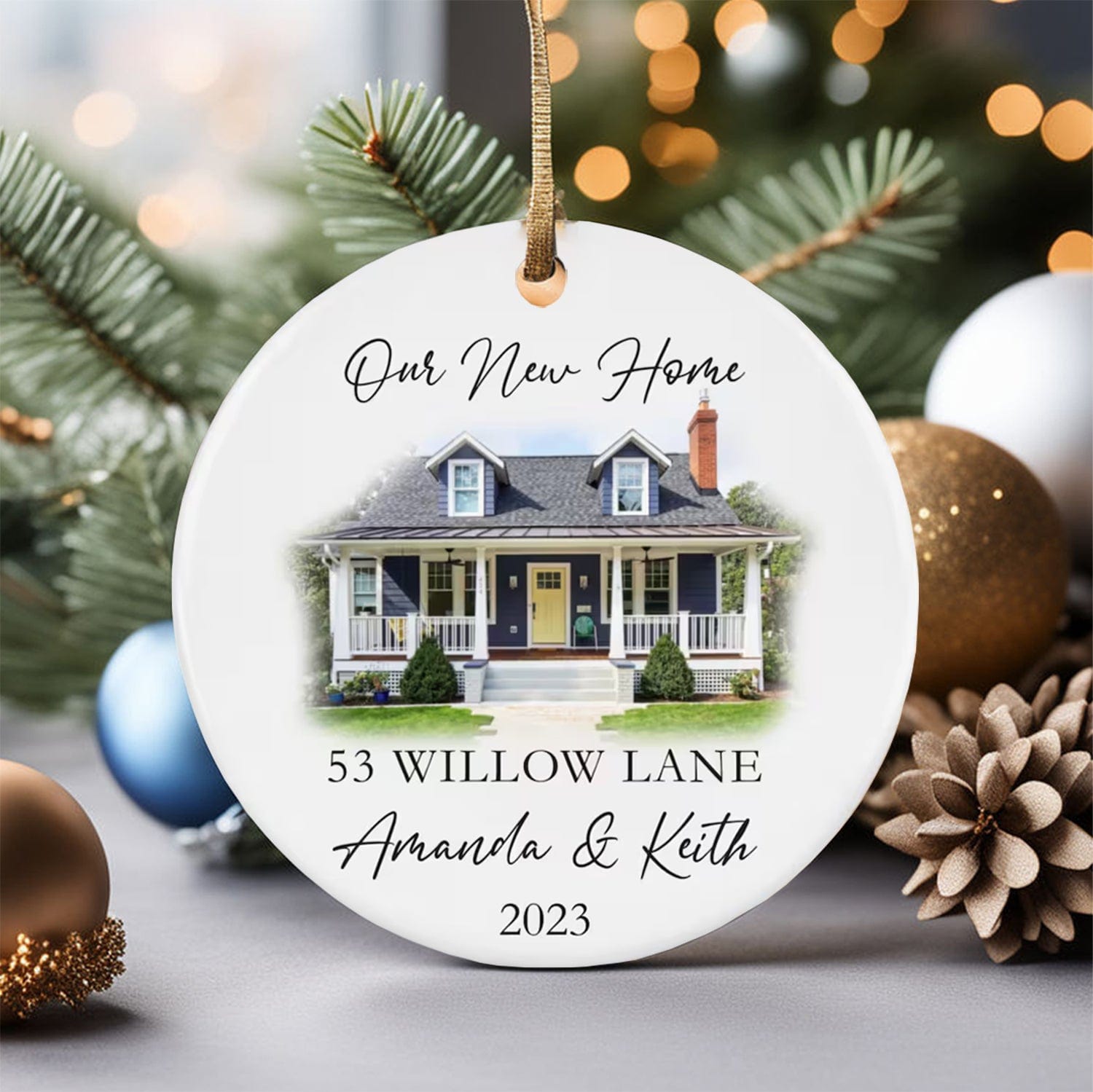 Personalized New Home Christmas Ornament, Custom House Address Christmas Tree Hanging Ornament
