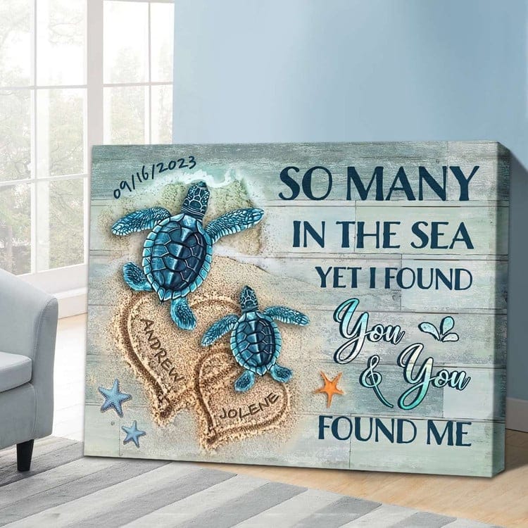 Personalized So Many in The Sea Turtle Canvas, Poster - Custom Beach Couple Wall Art