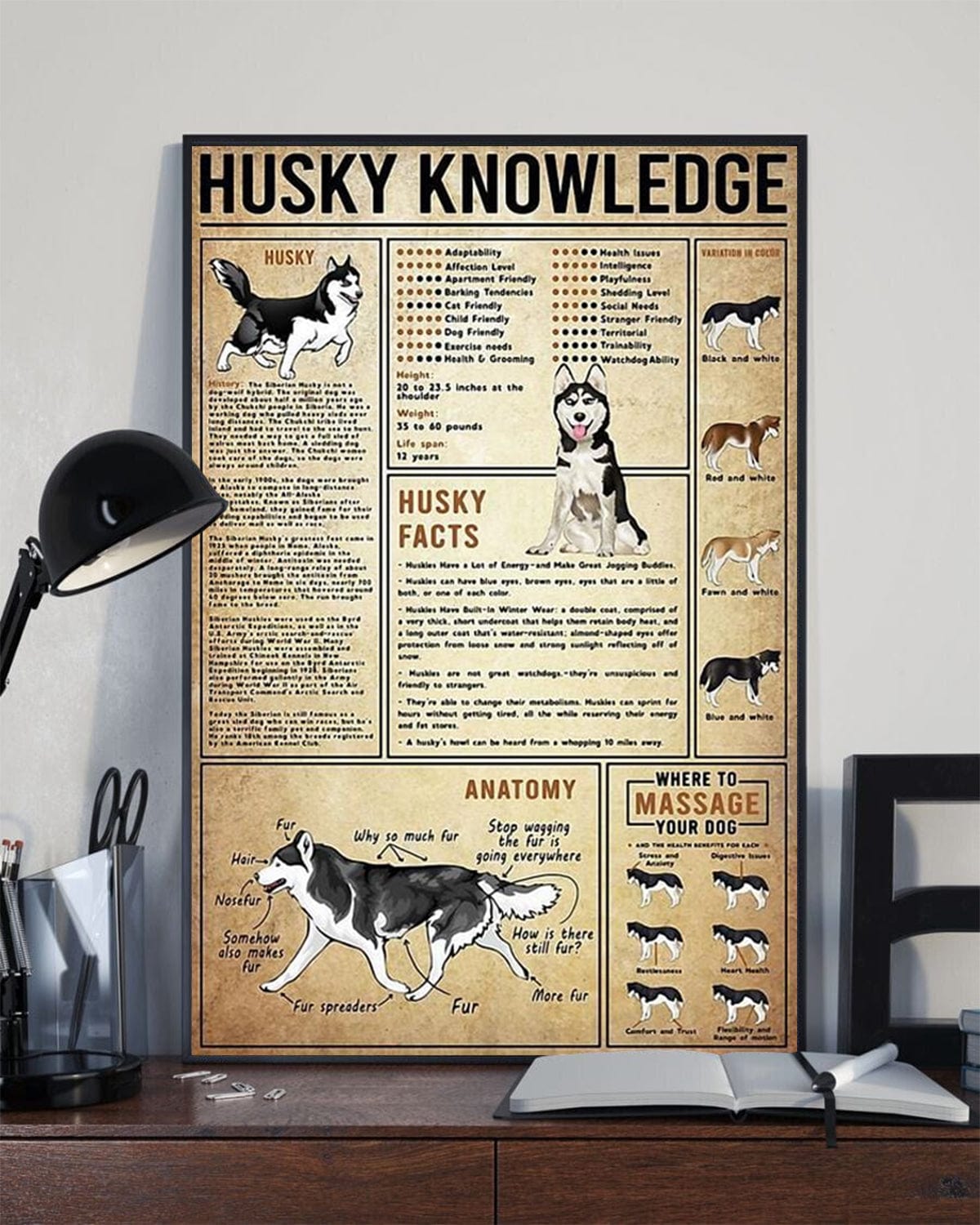 Husky Knowledge Siberian Husky Dog Poster, Canvas