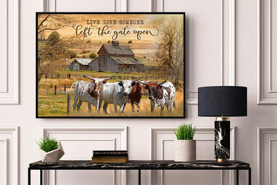 Live Like Someone Left The Gate Open Texas Longhorn Cow Poster, Canvas