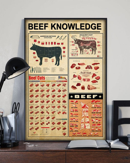 Póster de vaca con conocimiento de la carne de vacuno, lienzo