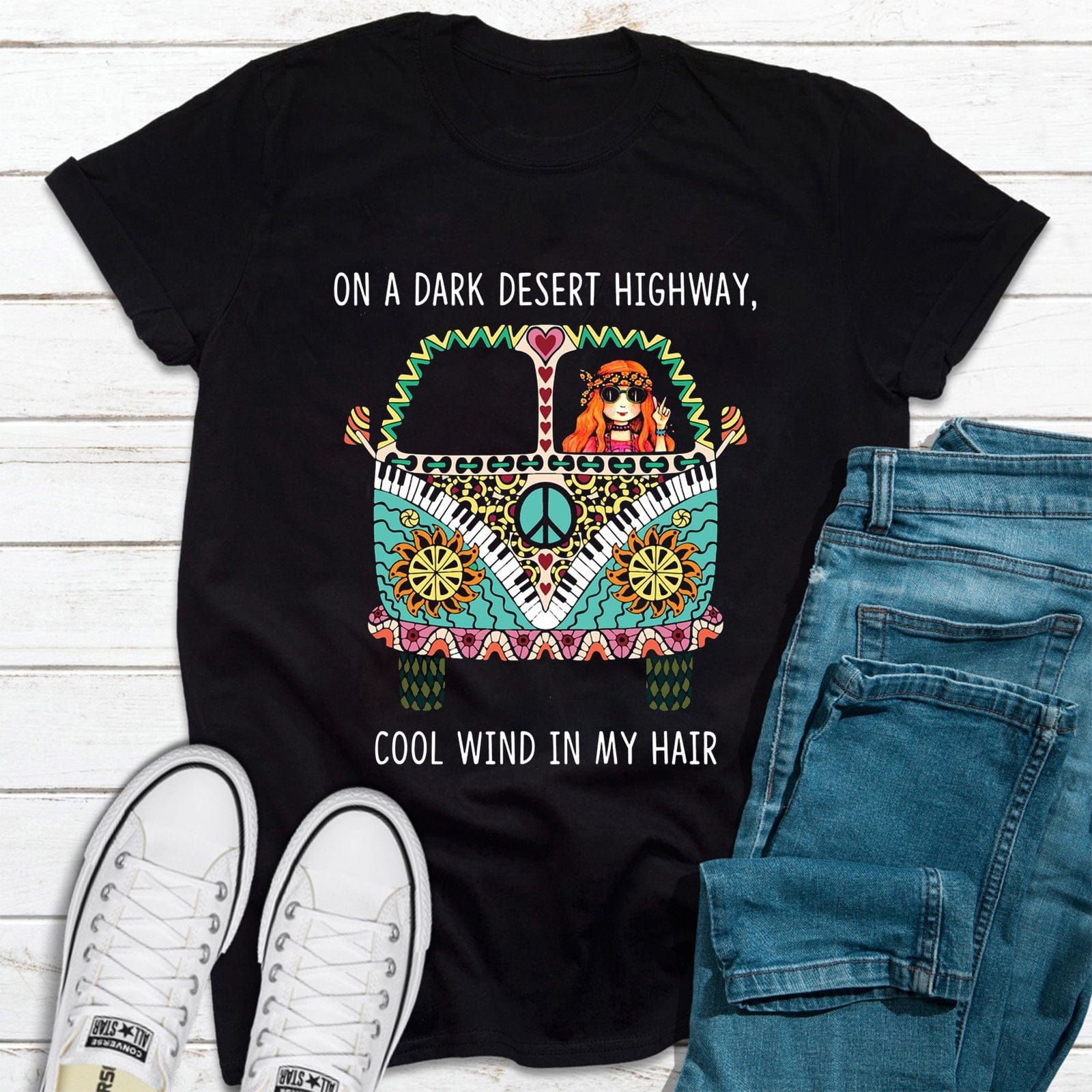 On A Dark Desert Highway, Cool Wind In My Hair Hippie Shirt