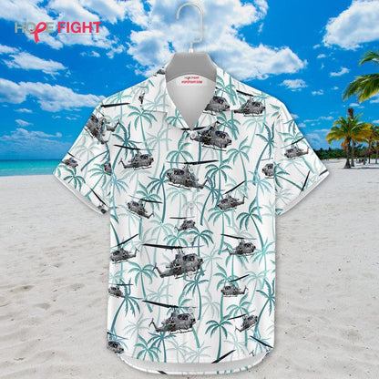 Military Helicopter Hawaiian Shirt - AH-1Z Viper & Tropical Palm Design