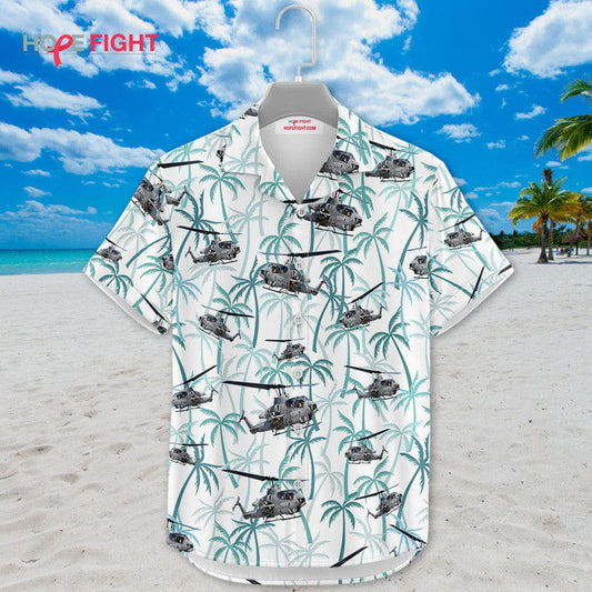 Military Helicopter Hawaiian Shirt - AH-1Z Viper & Tropical Palm Design