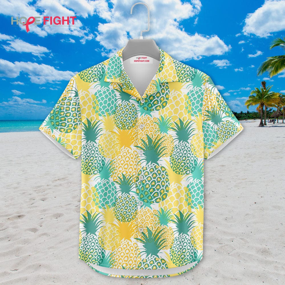 Pineapple Hawaiian Shirt - Yellow & Green Tropical Summer Beach Design