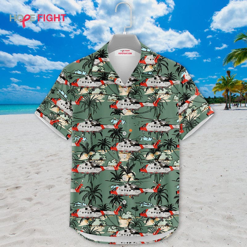 Rescue Helicopter Hawaiian Shirt - Coast Guard & Tropical Island Design