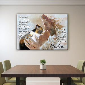 Póster conmemorativo de gato calicó personalizado, lienzo con cita inspiradora de la creación de Dios y Jesús, arte de pared