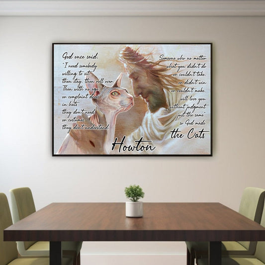 Personalized Sphynx Cat Memorial Poster, Canvas Divine Creation Quote with Cat and Christ Artwork