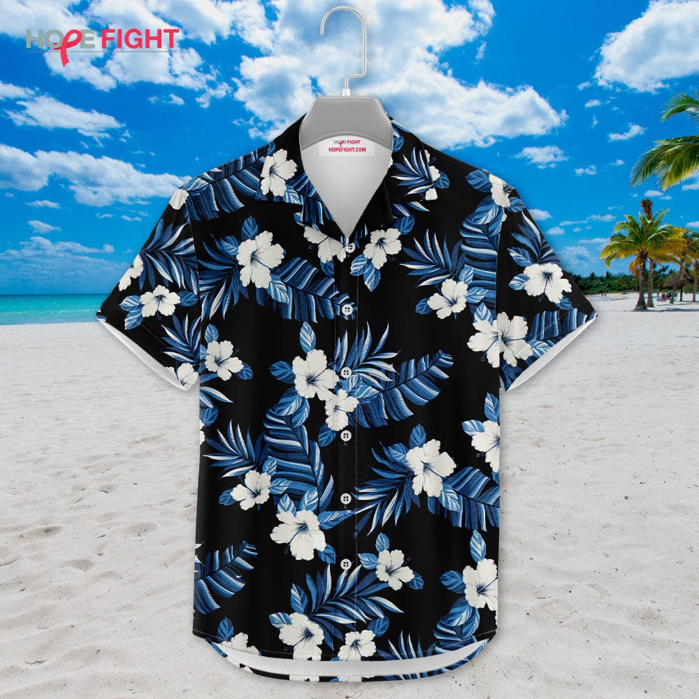 Hibiscus Hawaiian Shirt - Black & Blue Floral Design for Tropical Beach Style