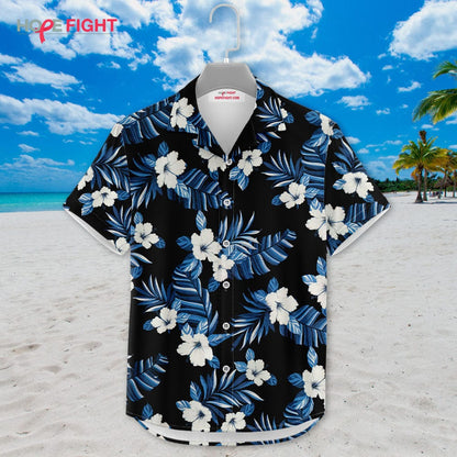 Hibiscus Hawaiian Shirt - Black & Blue Floral Design for Tropical Beach Style