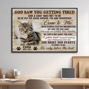 Lienzo conmemorativo de gato personalizado: Got Saw You Getting Tired