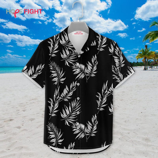 Black Tropical Leaf Hawaiian Shirt - Minimalist Palm Pattern Outfit