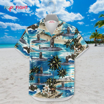 Submarine Hawaiian Shirt - Deep Sea Navy & Tropical Beach Design
