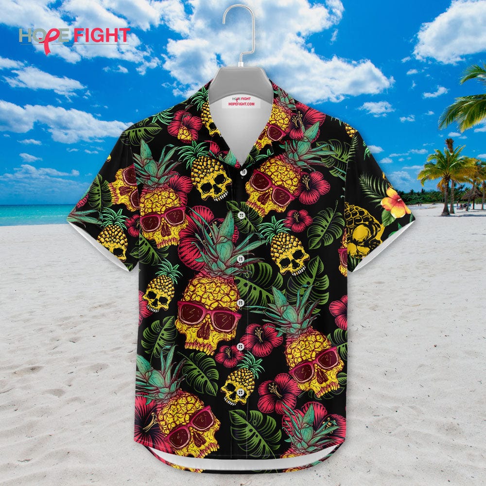 Pineapple Skull Hawaiian Shirt - Tropical Gothic Beachwear for Men