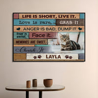 Personalized Cat Memorial Canvas - Life Is Short, Live It, Love is Rare, Grab It
