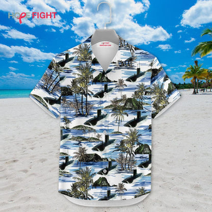 Submarine Hawaiian Shirt - Tropical Island & Deep Sea Navy Theme