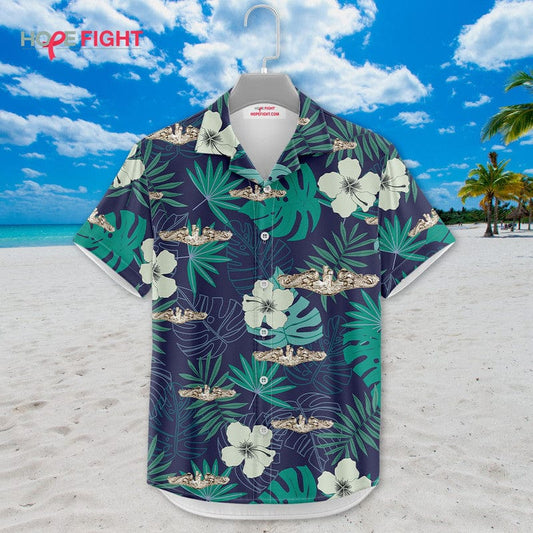Submarine Hawaiian Shirt - Floral Tropical Navy Warship Design