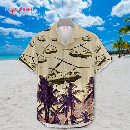 Military Helicopter Hawaiian Shirt - CH-47 Chinook & Desert Sunset Design