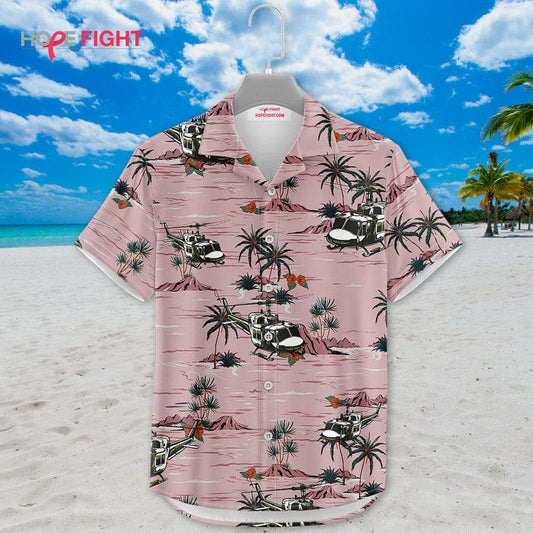 Military Helicopter Hawaiian Shirt - UH-1 Huey & Desert Sunset Design