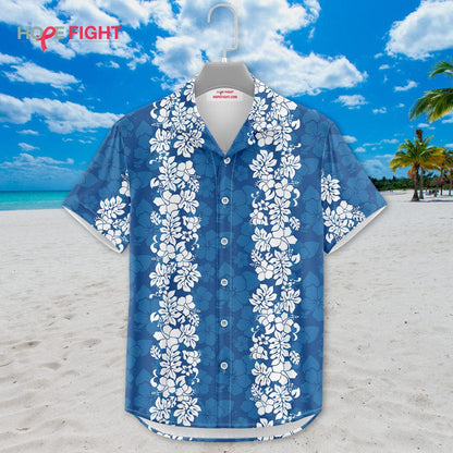 Hibiscus Hawaiian Shirt - Blue & White Floral Design for Summer Beach Vibes