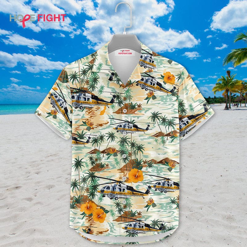 Rescue Helicopter Hawaiian Shirt - LA County Fire & Tropical Island Desig