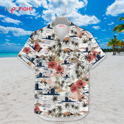 Submarine Hawaiian Shirt - Vintage Navy & Tropical Hibiscus Design