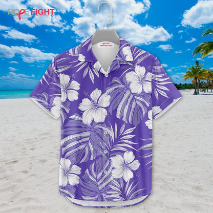 Hibiscus Hawaiian Shirt - Purple & White Tropical Floral Design for Summer