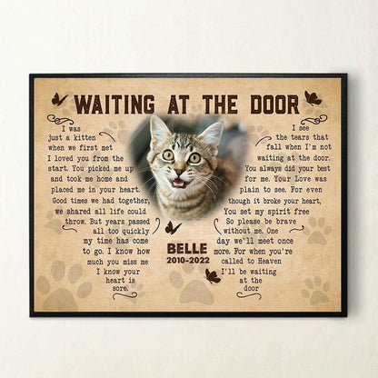 Personalized Cat Memorial Poster, Canvas Wating At The Door